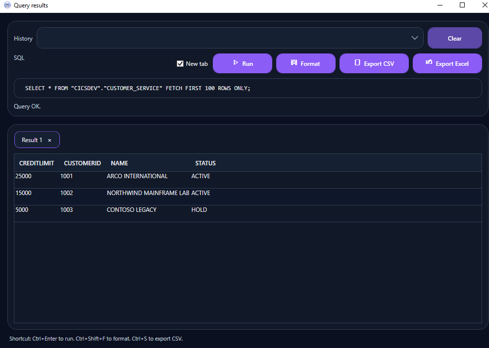 CICS query results in DSE