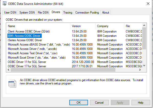 IBM i Access ODBC driver installed on Windows
