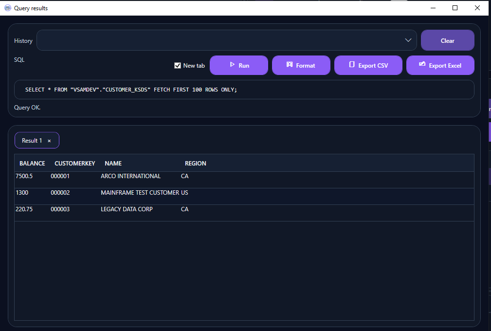 VSAM KSDS query results in DSE